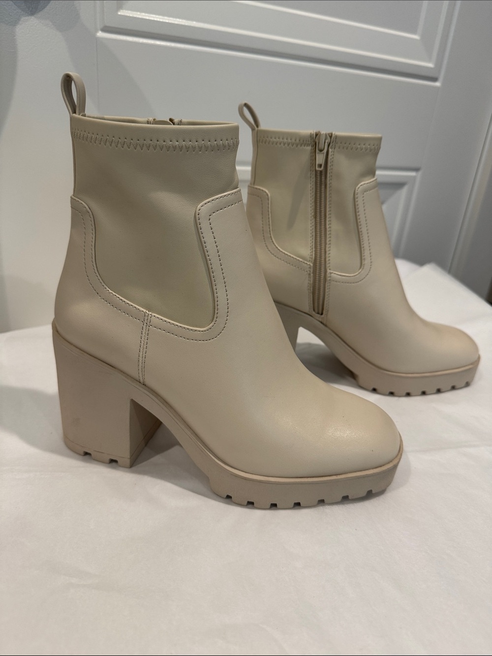 Aldo Cream Block Heel Ankle Boots with Side Zip